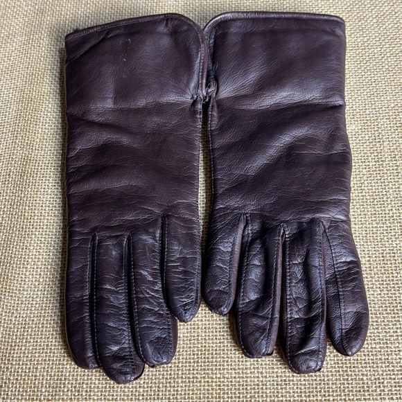 VTG Isotoner Women Leather Gloves Wool Lining Sz 7 Brown Fur trim  Supple NWOT - Picture 1 of 6